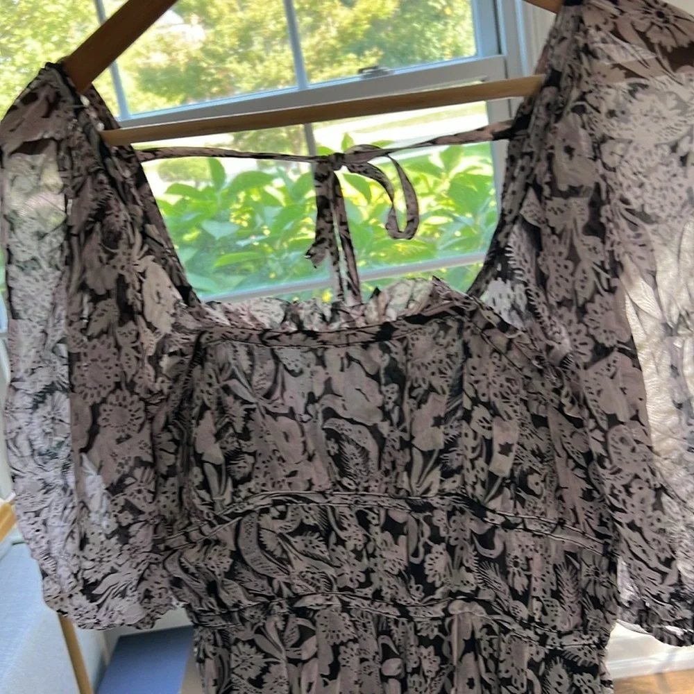 Anthropologie Long floral Dress puff sleeve tie back XS - Picture 7 of 12